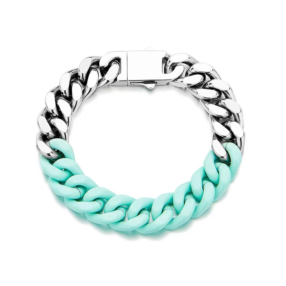 Chunky Colorful and Sliver Titanium Stainless Steel Bracelet