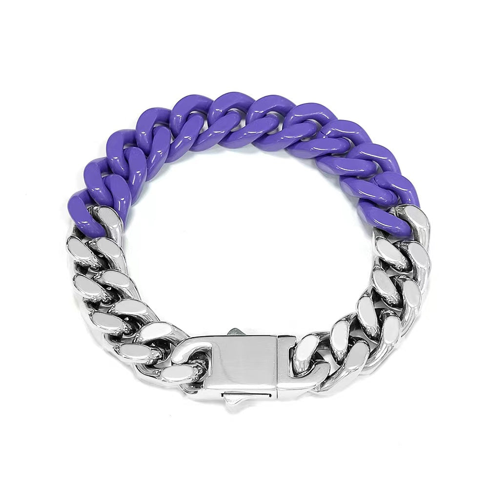 Chunky Colorful and Sliver Titanium Stainless Steel Bracelet